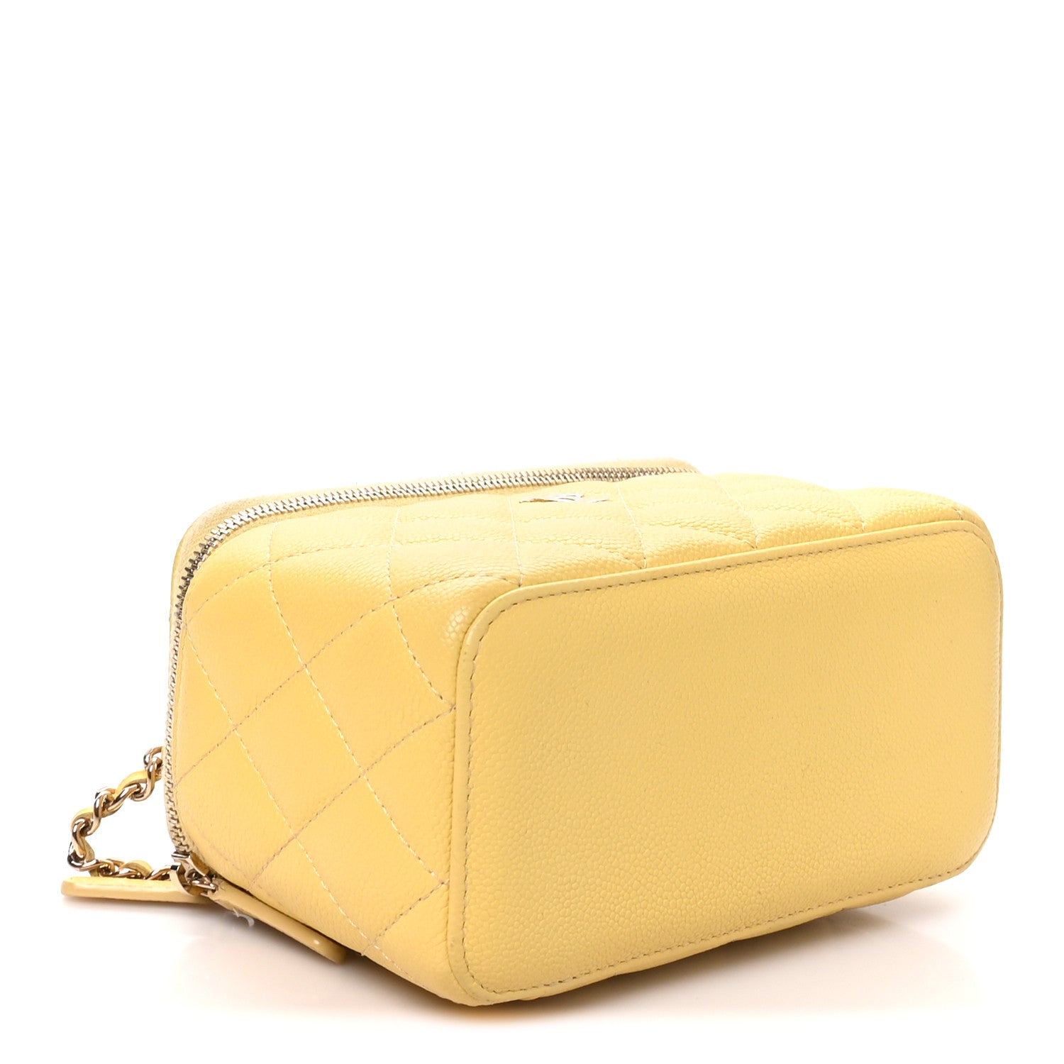 Chanel Caviar Quilted Small Tiny CC Vanity Case With Chain Yellow 3 of 11