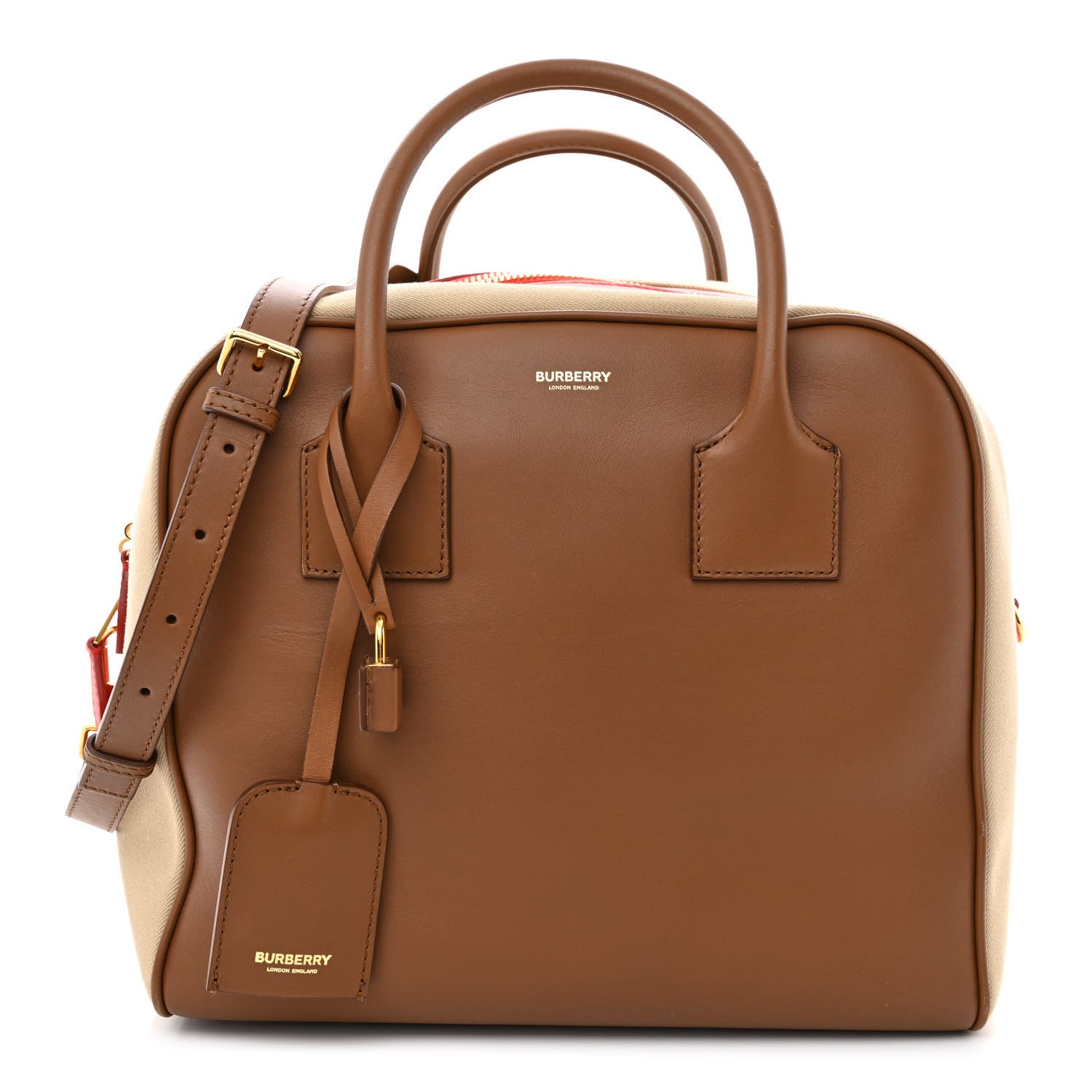 Burberry Calfskin Canvas Medium Cube Bowling Bag Malt Brown 1 of 13