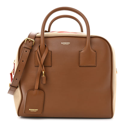 Burberry Calfskin Canvas Medium Cube Bowling Bag Malt Brown 1 of 13
