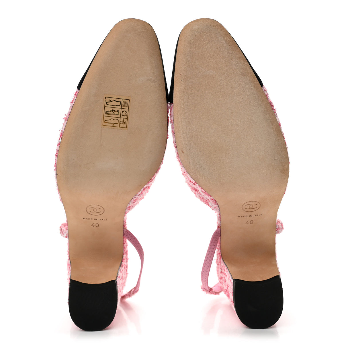 Tweed Grosgrain Cap Toe CC Slingback Pumps 40 Pink Black