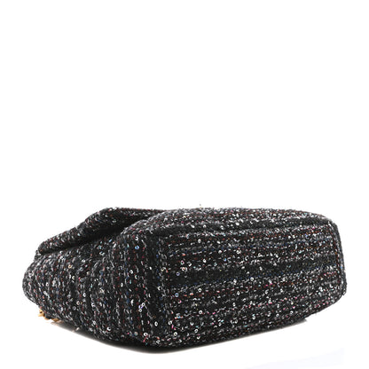 Chanel Tweed Sequin Quilted Maxi Chanel 19 Flap Black Multicolor 4 of 10