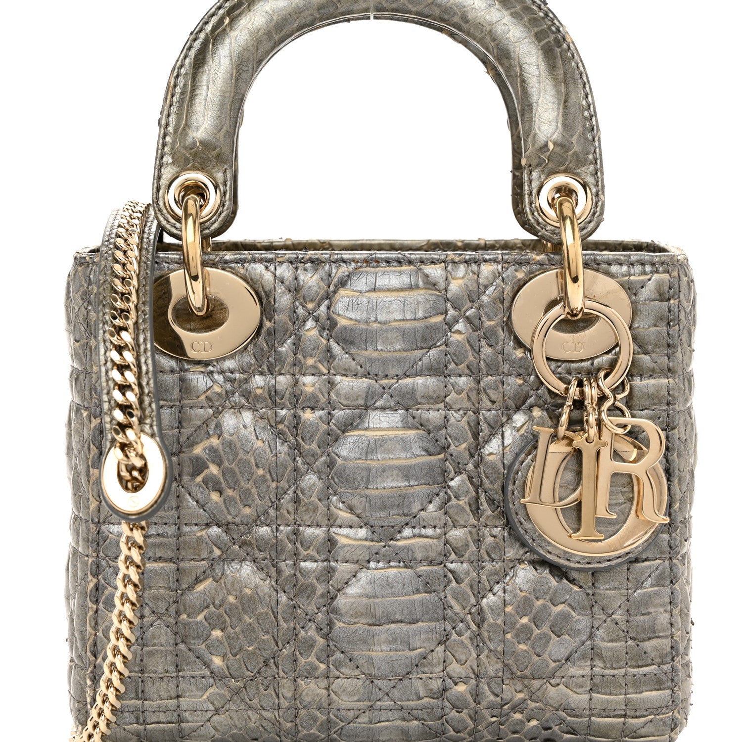 Christian Dior Metallic Snakeskin Cannage Mini Lady Dior Silver 8 of 10