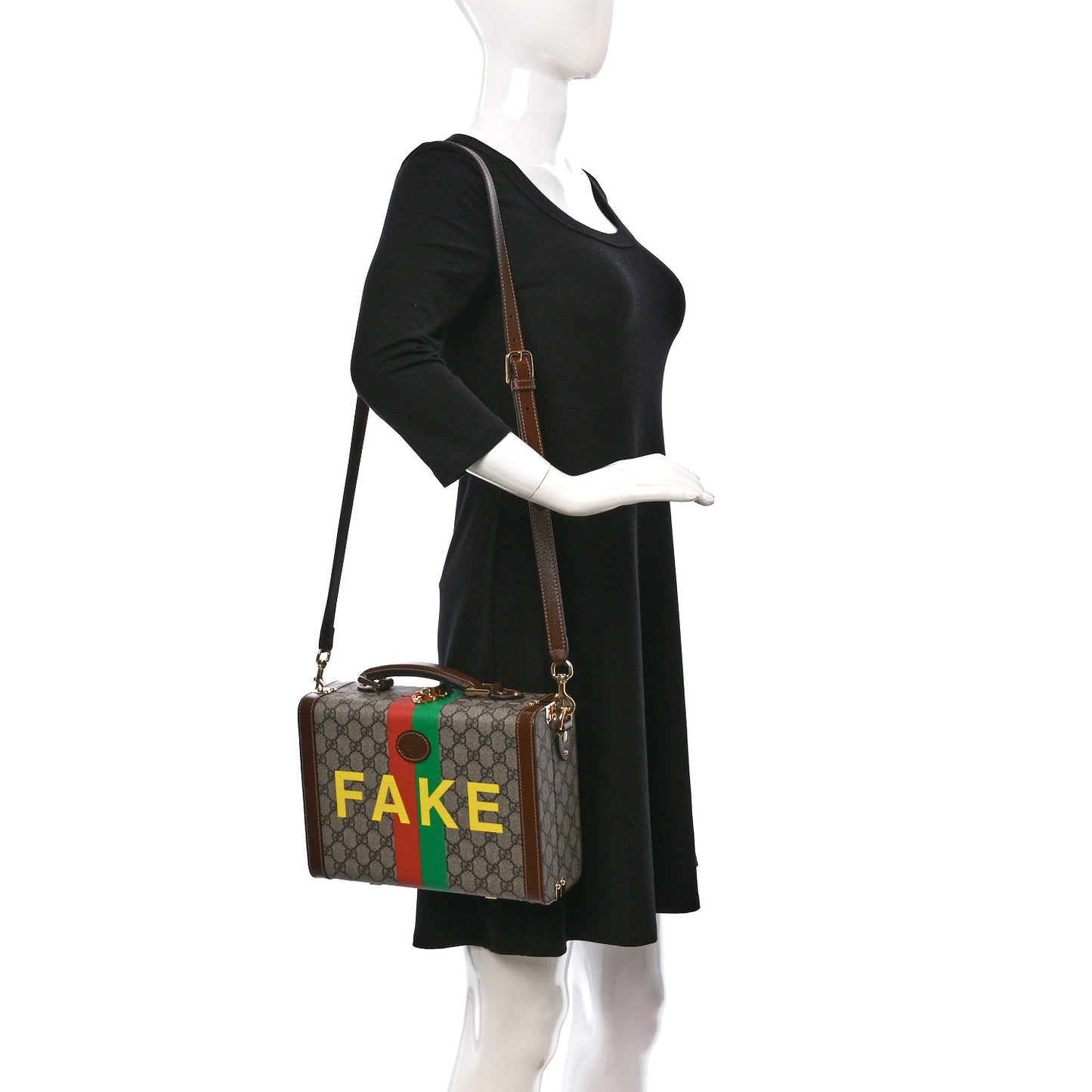 GG Supreme Monogram Azalea Calfskin Fake/Not Retro Interlocking G Beauty Case Beige Ebony Brown Sugar