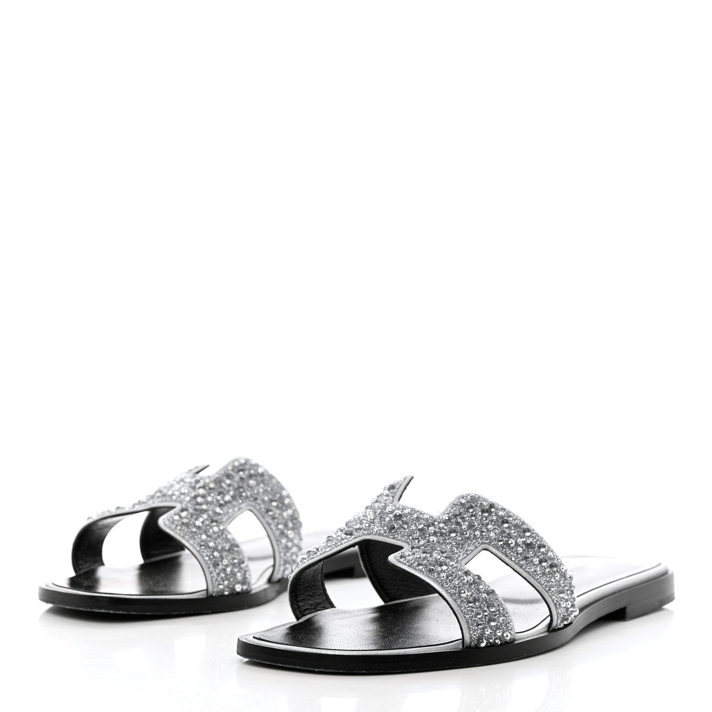 Velvet Goatskin Crystal Beads Oran Sandals 37 Gris Argente