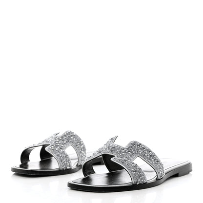 Hermes Velvet Goatskin Crystal Beads Oran Sandals 37 Gris Argente 3 of 9