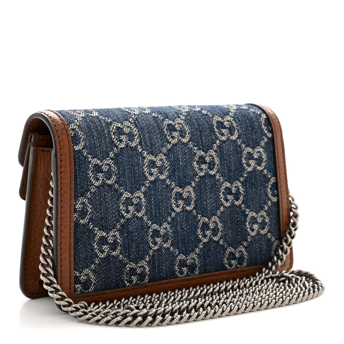 New Denim GG Monogram Dollar Calfskin Enamel Super Mini Dionysus Shoulder Bag Blue Tea Cuir Epilog Electric Blue