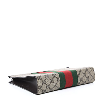 Gucci GG Supreme Monogram Selleria Calfskin Web New Web Cosmetic Case Beige Ebony Cocoa 3 of 7