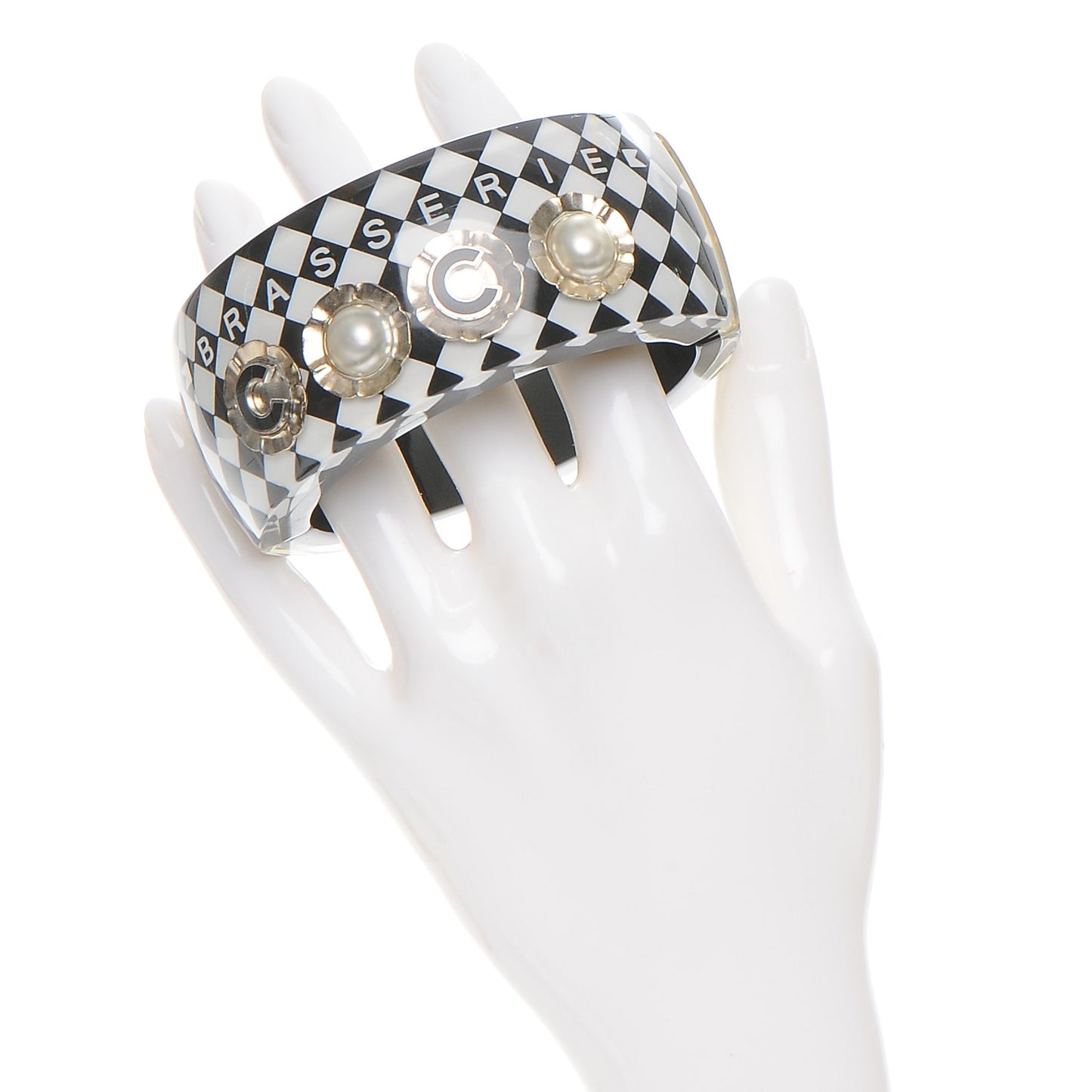 Resin Pearl Checkered CC Cuff Bangle Black