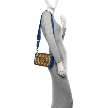 Gucci GG Supreme Monogram Mix Textured Dollar Calfskin Rhombus Inlay Crossbody Bag Beige Ebony Harvest Joy Blue 2 of 10