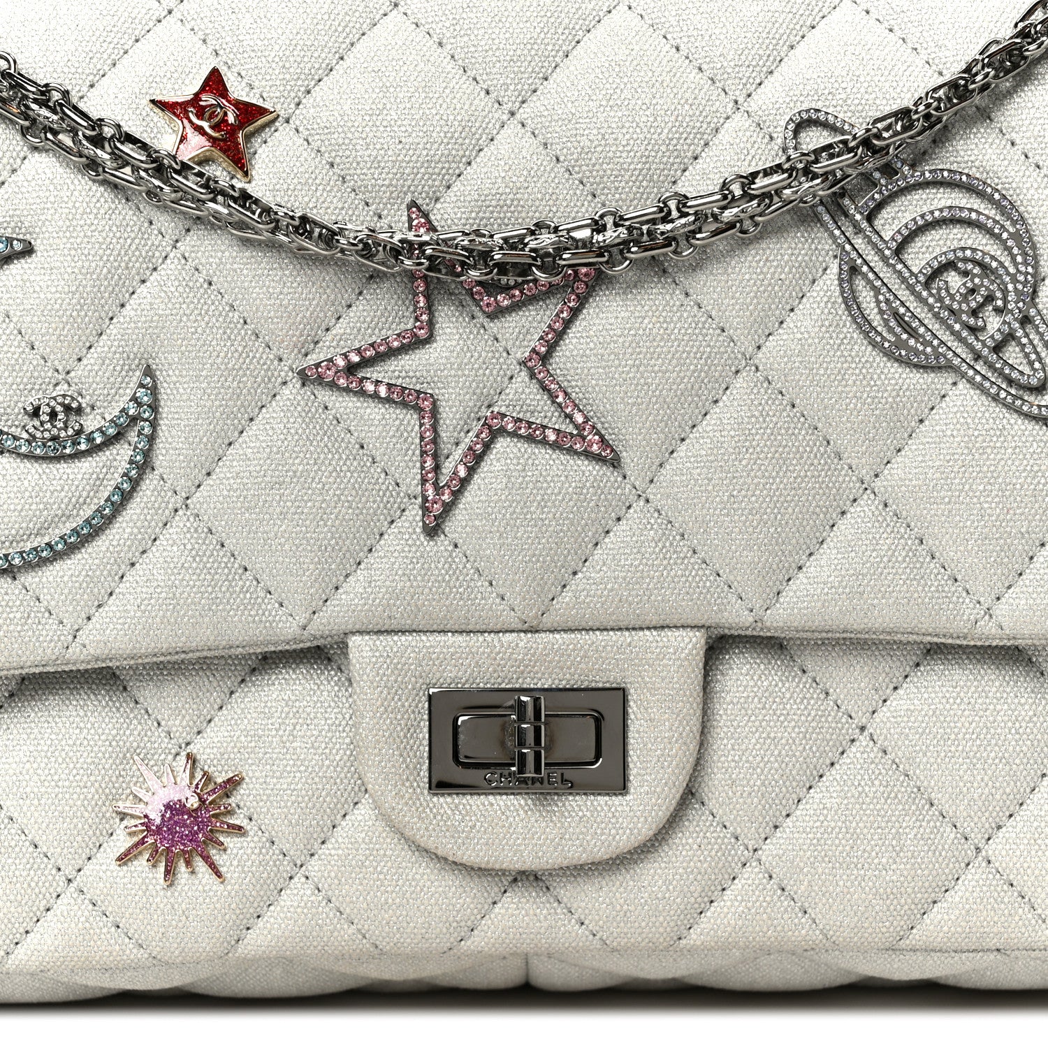 Chanel Metallic Canvas Space Charms 2.55 Reissue 226 Flap Silver 8 of 10