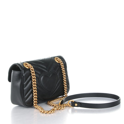Gucci Calfskin Matelasse Mini GG Marmont Shoulder Bag Black 3 of 7