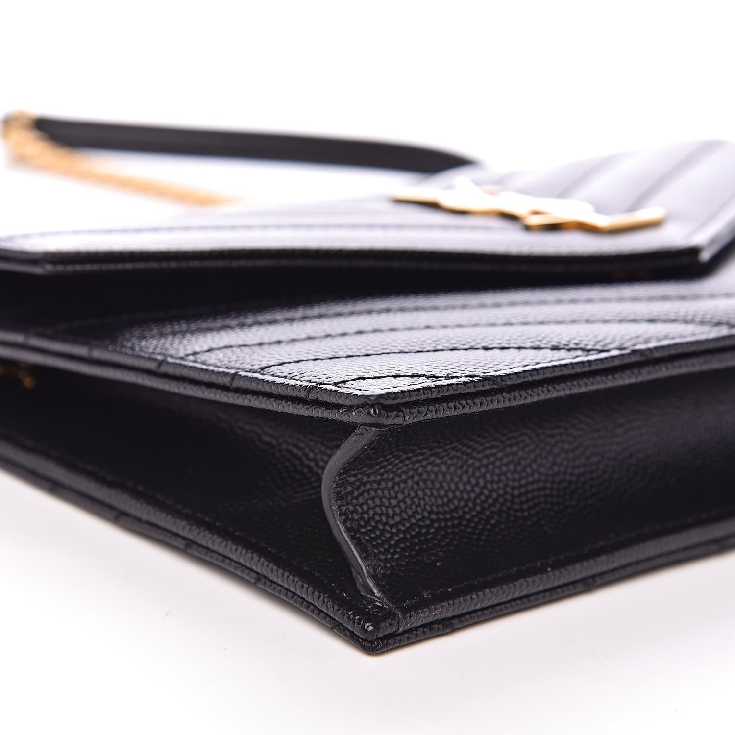 Saint Laurent Grain De Poudre Matelasse Chevron Monogram Envelope Chain Wallet Black 7 of 8