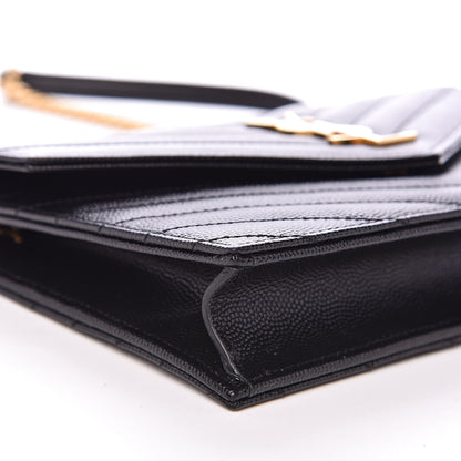 Saint Laurent Grain De Poudre Matelasse Chevron Monogram Envelope Chain Wallet Black 7 of 8