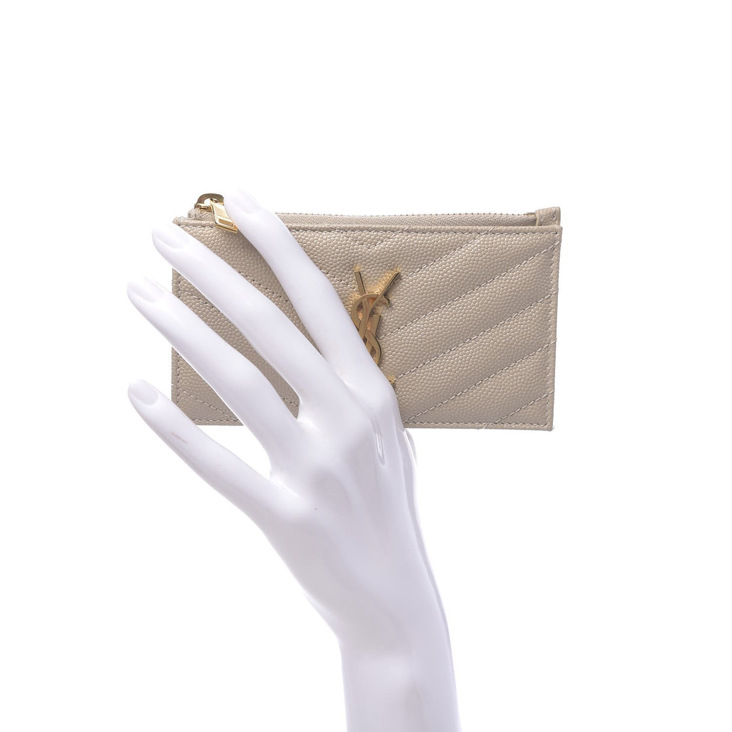Grain De Poudre Matelasse Chevron Monogram Fragments Zippered Card Case Sea Salt