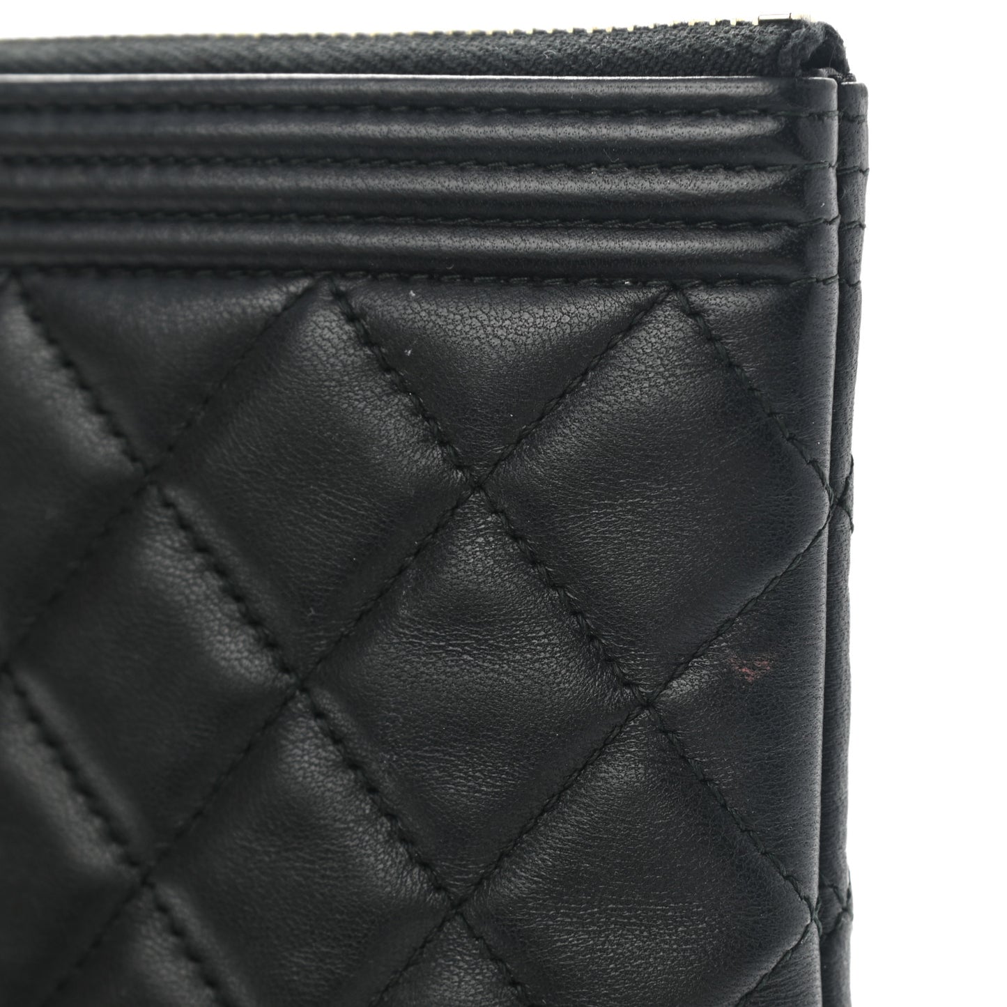 Lambskin Quilted Large Boy Zip Pouch Black