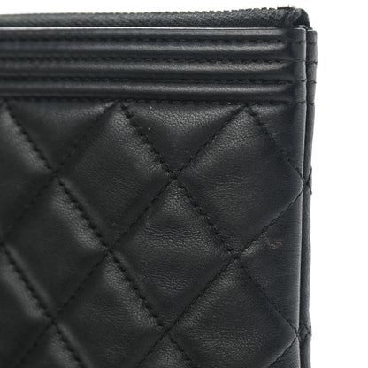 Chanel Lambskin Quilted Large Boy Zip Pouch Black 10 of 10