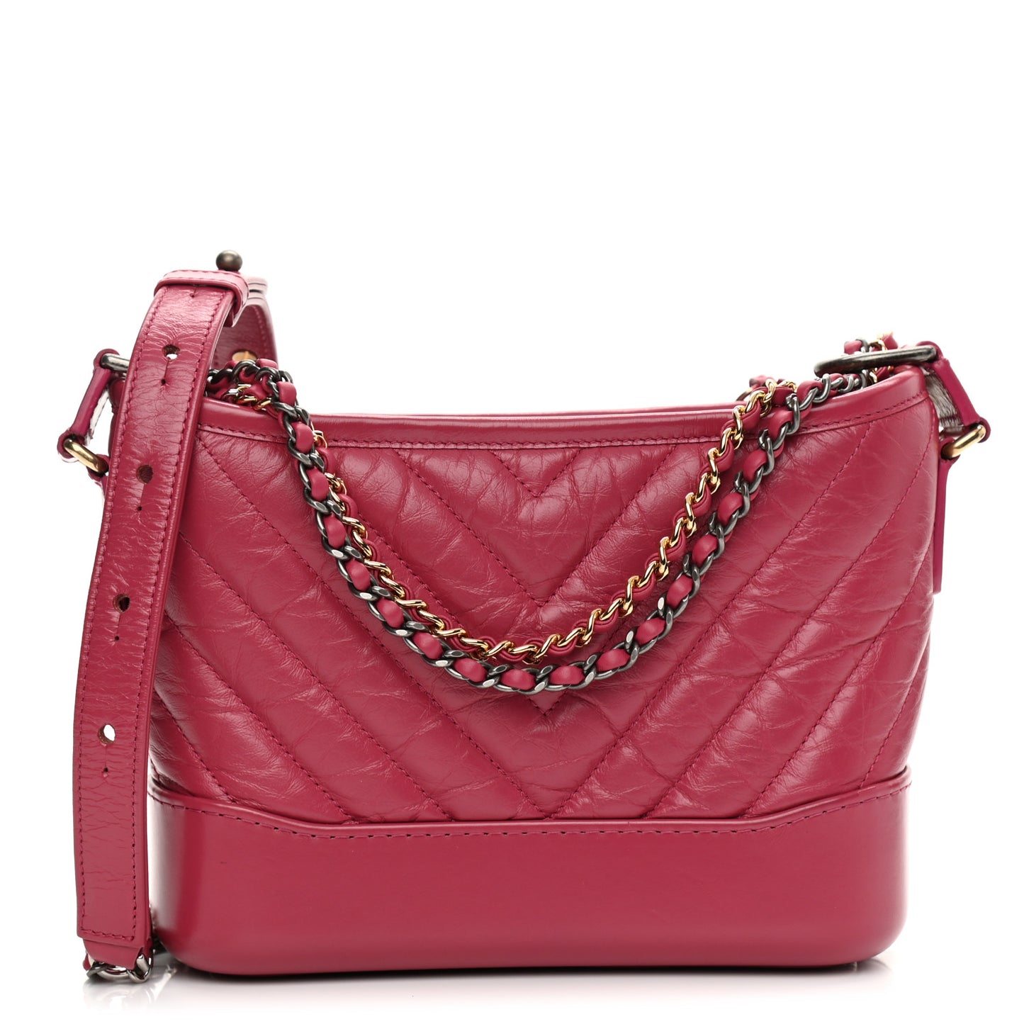 Aged Calfskin Chevron Quilted Small Gabrielle Hobo Dark Pink