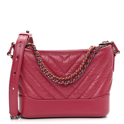 Chanel Aged Calfskin Chevron Quilted Small Gabrielle Hobo Dark Pink 1 of 8