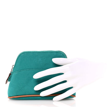 Hermes Cotton Canvas Mini Bolide Travel Cosmetic Pouch Vert Verone 2 of 11