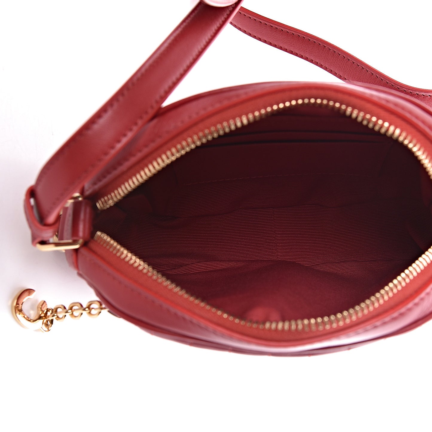 Calfskin Quilted Small C Charm Bag Red