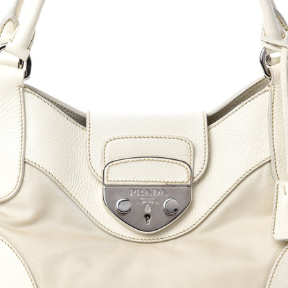 Prada Nylon Tessuto Vitello Daino Pushlock Tote Lavanda Bianco 13 of 13