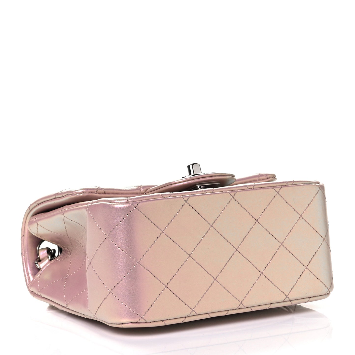 Iridescent Calfskin Quilted Mini Square Flap Pink