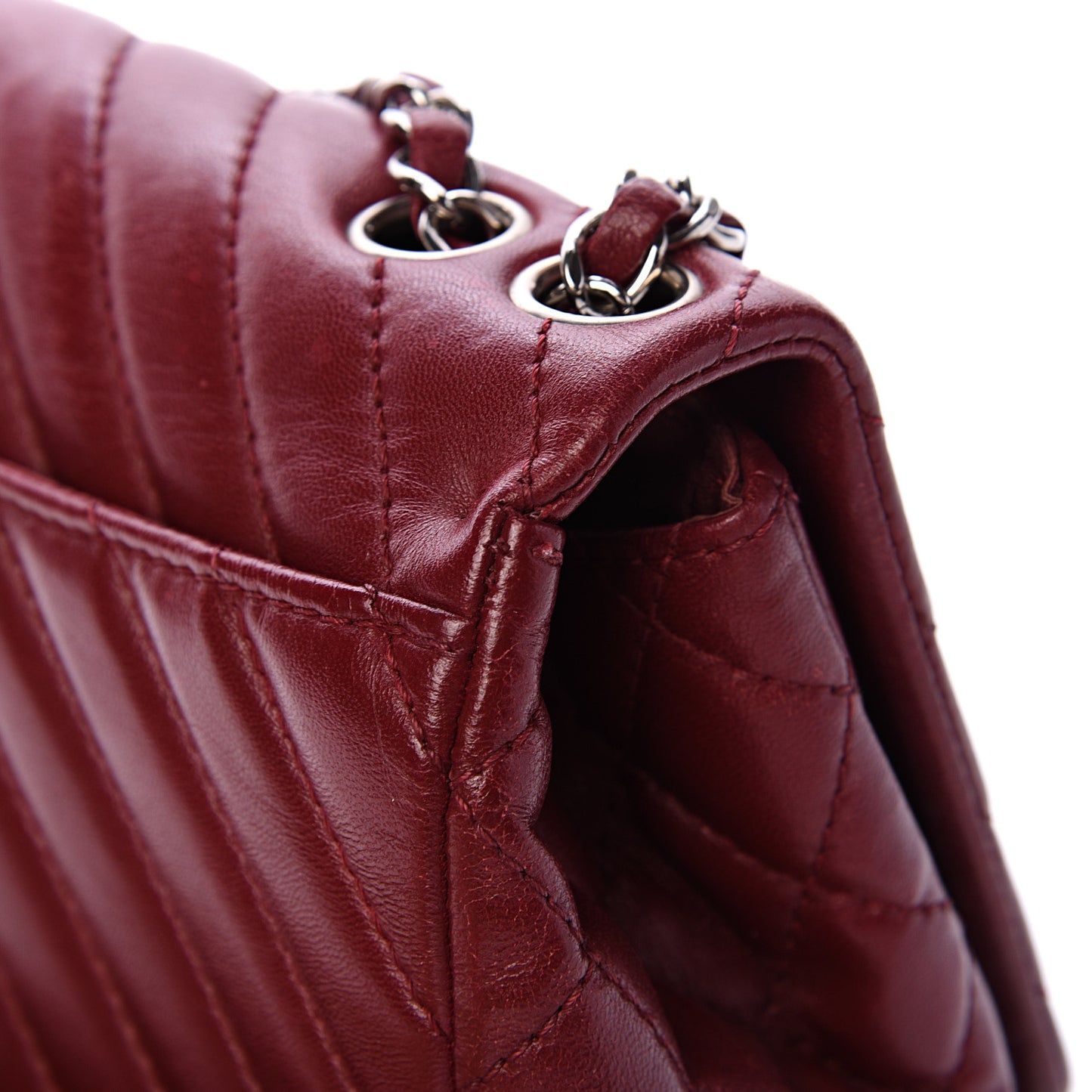 Lambskin Chevron Quilted Medium Surpique Flap Dark Red