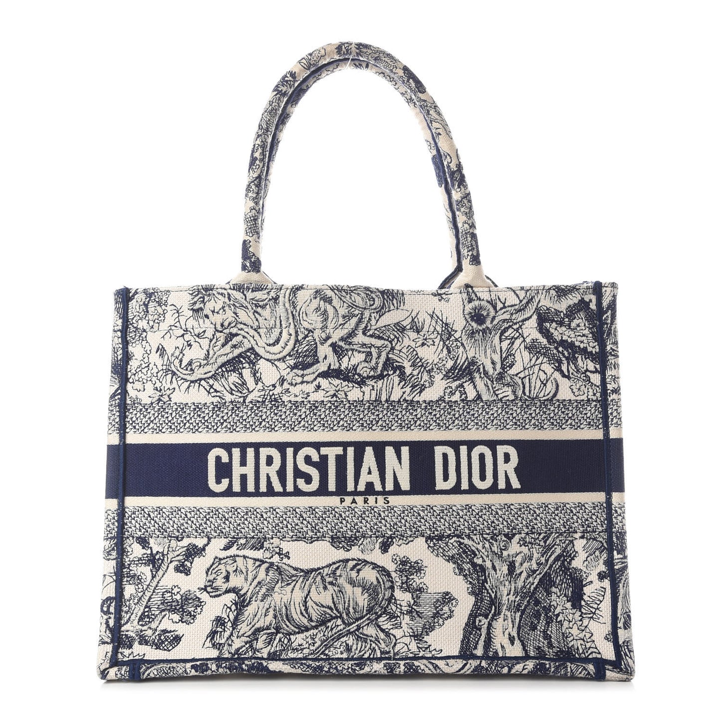 Canvas Embroidered Medium Dioriviera Toile De Jouy Book Tote Blue