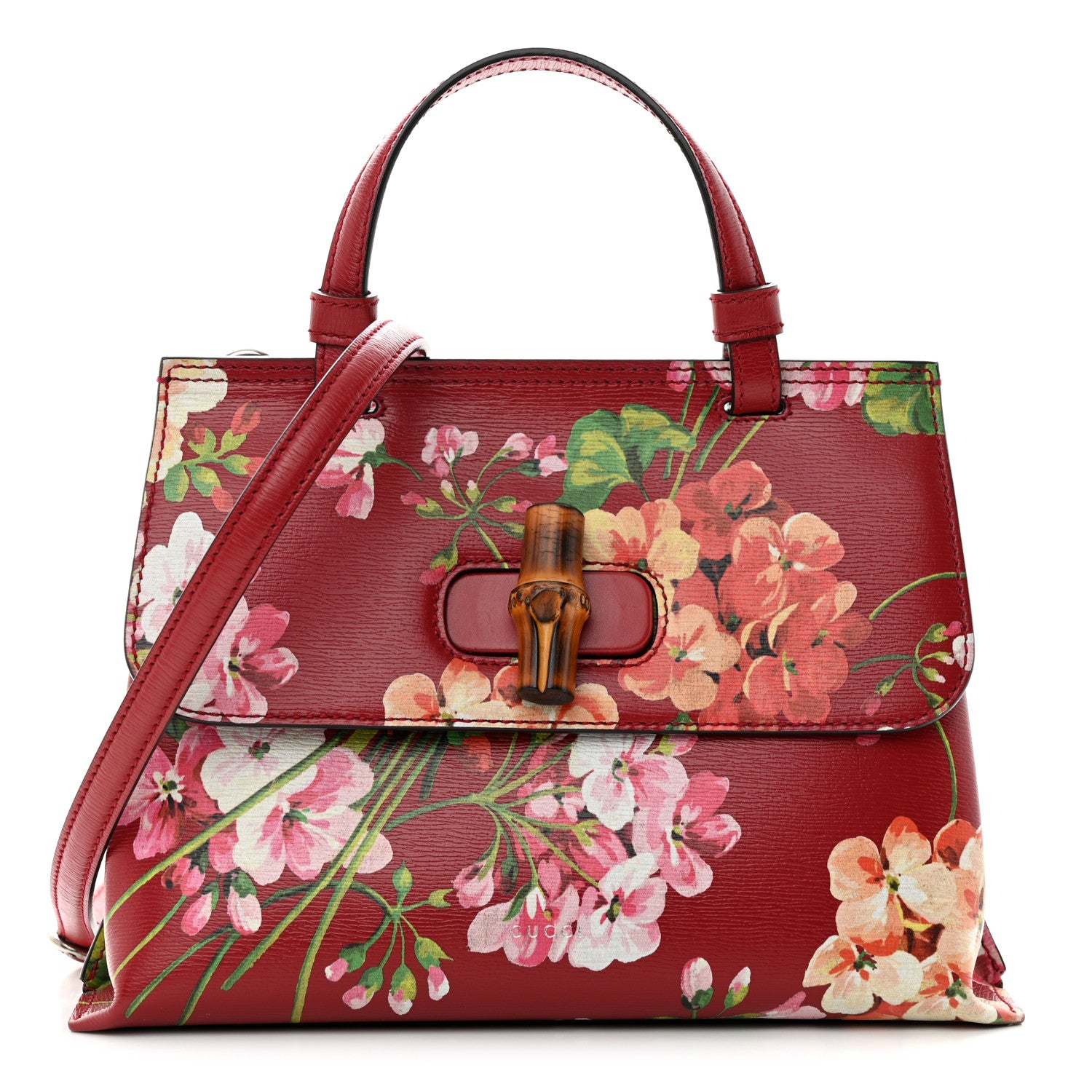 Gucci Shangai Calfskin Blooms Print Small Bamboo Daily Top Handle Bag Romantic Cerise Multicolor 1 of 10