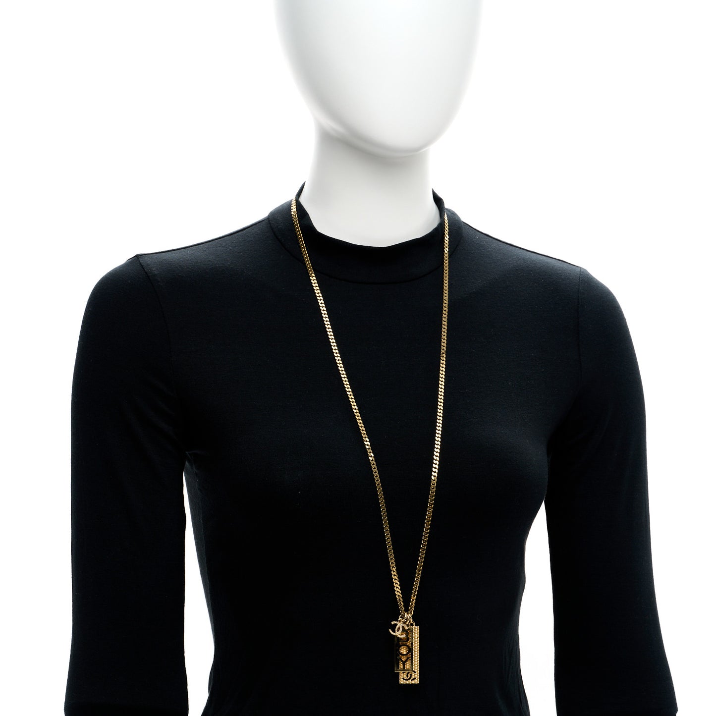 Metal Crystal CC Boy Pendant Long Necklace Gold