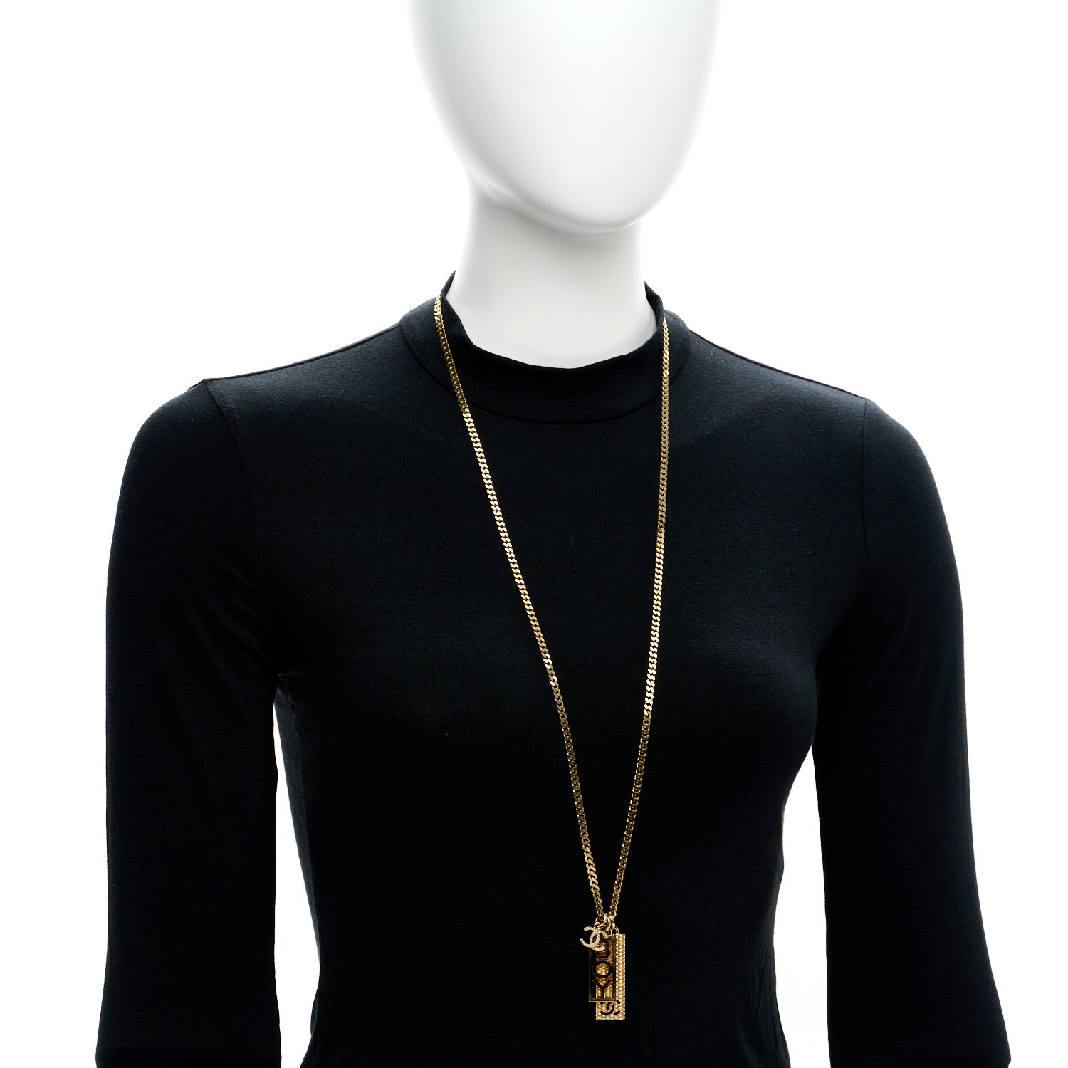 Chanel Metal Crystal CC Boy Pendant Long Necklace Gold 2 of 6