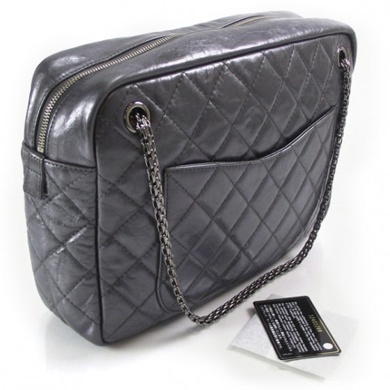Chanel Metallic Aged Calfskin Quilted Large Reissue Camera Case Silver 3 of 11