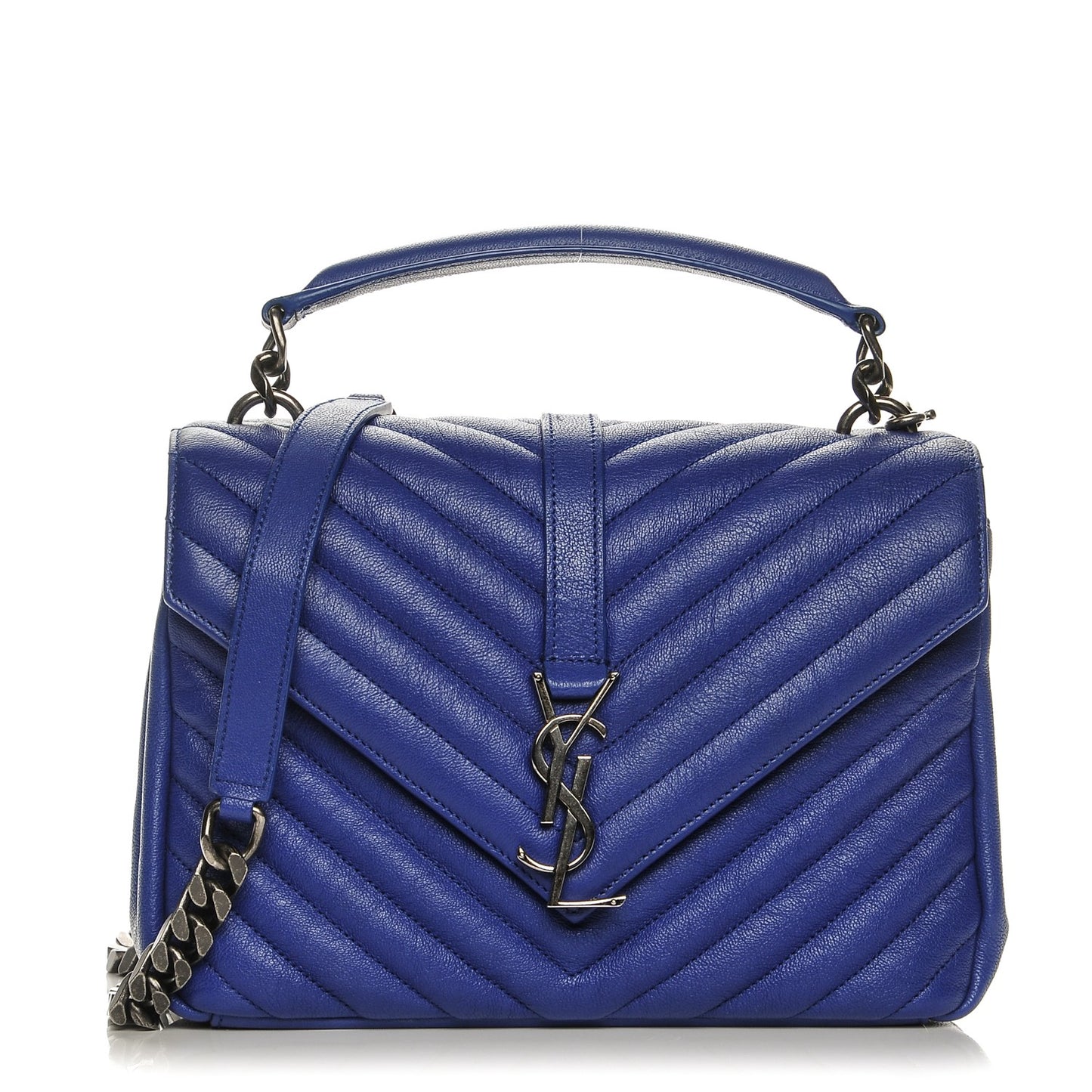 Sheepskin Matelasse Chevron Monogram Medium College Bag Royal Blue