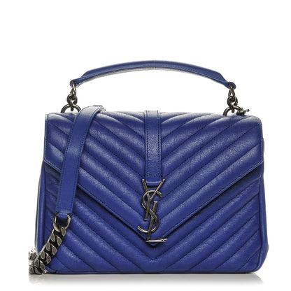 Saint Laurent Sheepskin Matelasse Chevron Monogram Medium College Bag Royal Blue 1 of 7