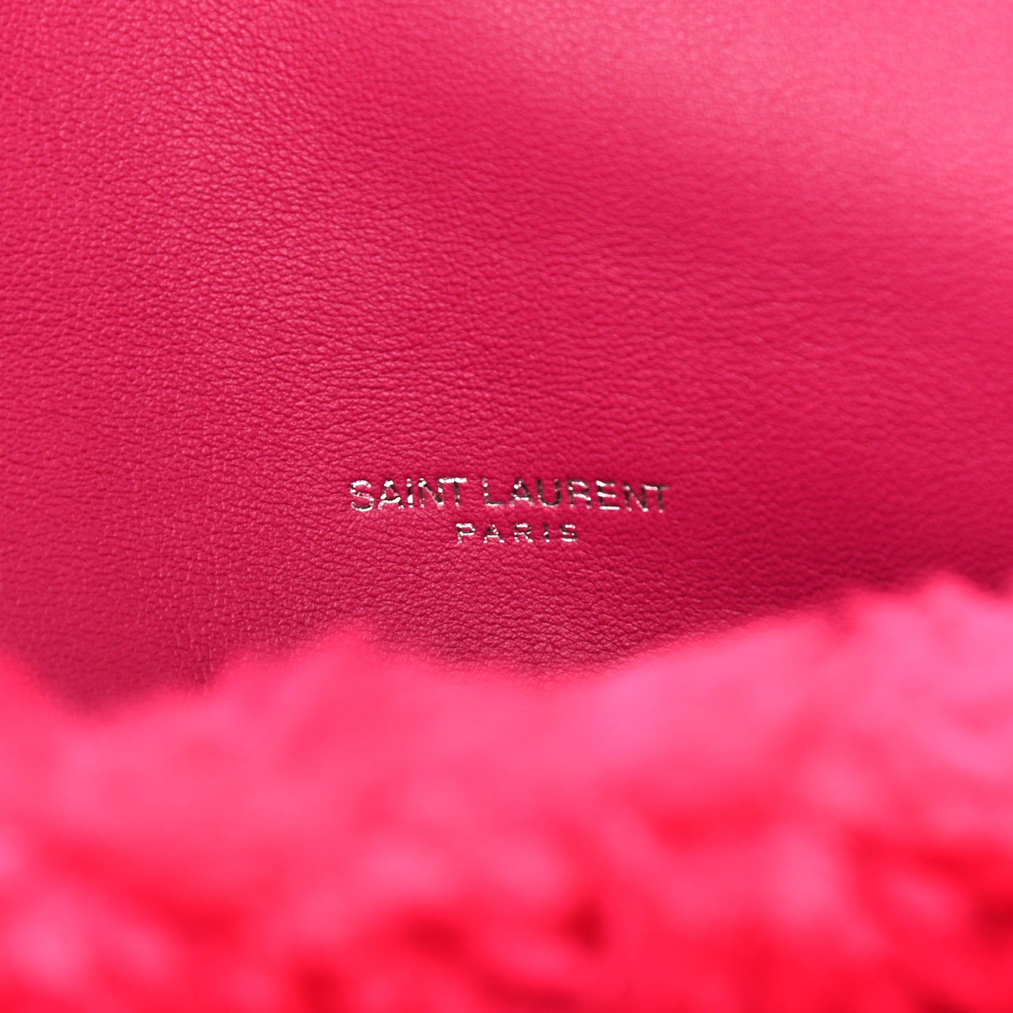 Merino Shearling Lambskin Quilted Small Loulou Puffer Monogram Chain Satchel Fuchsia
