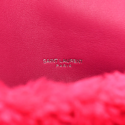 Saint Laurent Merino Shearling Lambskin Quilted Small Loulou Puffer Monogram Chain Satchel Fuchsia 6 of 11