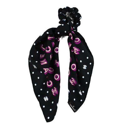 Chanel Silk Twill CC Coco Scarf Hair Tie Black Purple Ecru 2 of 3