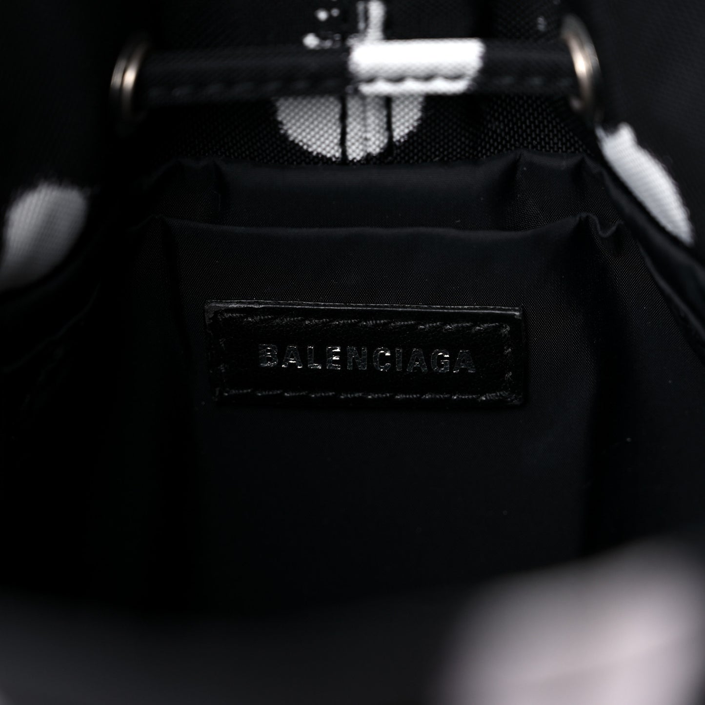 Recycled Sport Nylon Polka Dot Logo Embroidered Wheel Drawstring Bucket Bag Black White