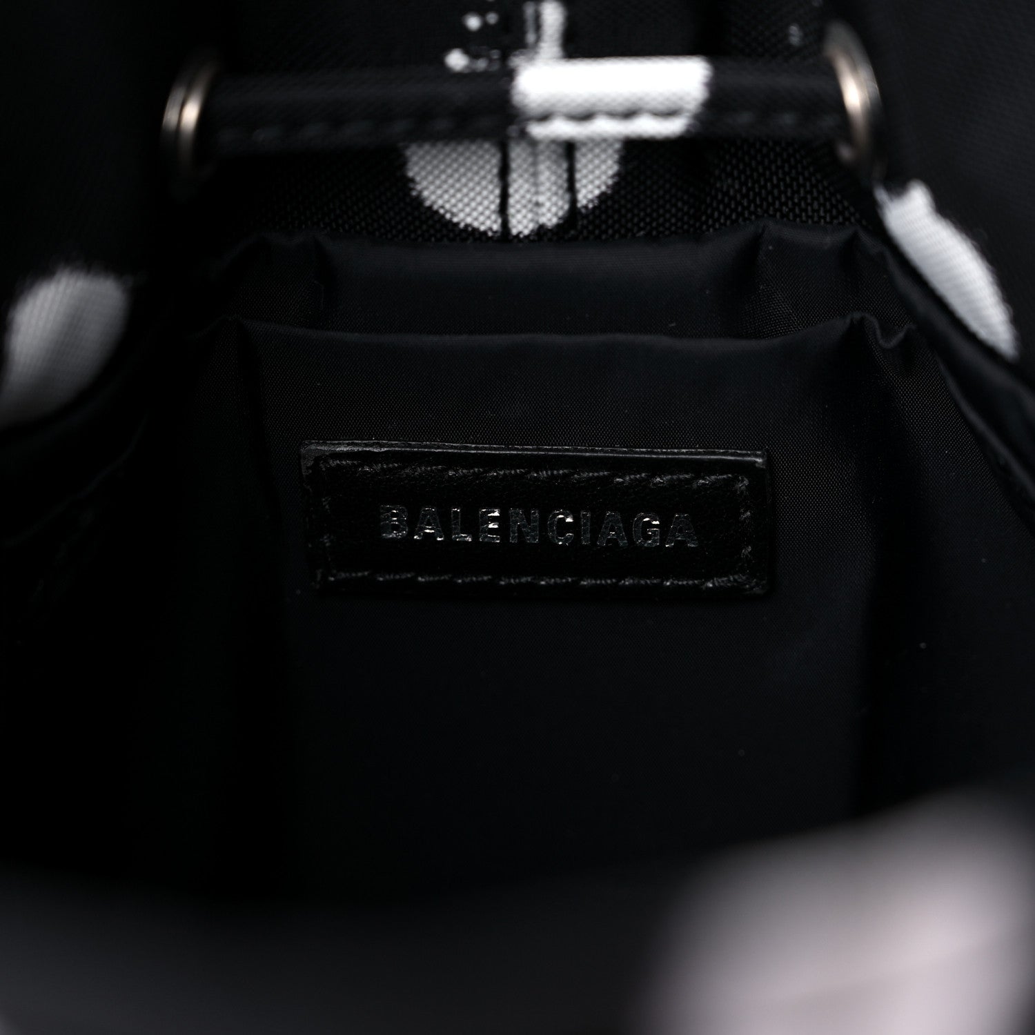 Balenciaga Recycled Sport Nylon Polka Dot Logo Embroidered Wheel Drawstring Bucket Bag Black White 6 of 9