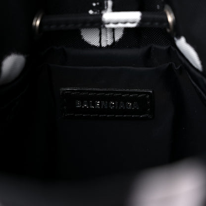Balenciaga Recycled Sport Nylon Polka Dot Logo Embroidered Wheel Drawstring Bucket Bag Black White 6 of 9