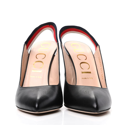 Gucci Malaga Kid Web Sylvie High Heel Slingback Pumps 41.5 Black 2 of 11