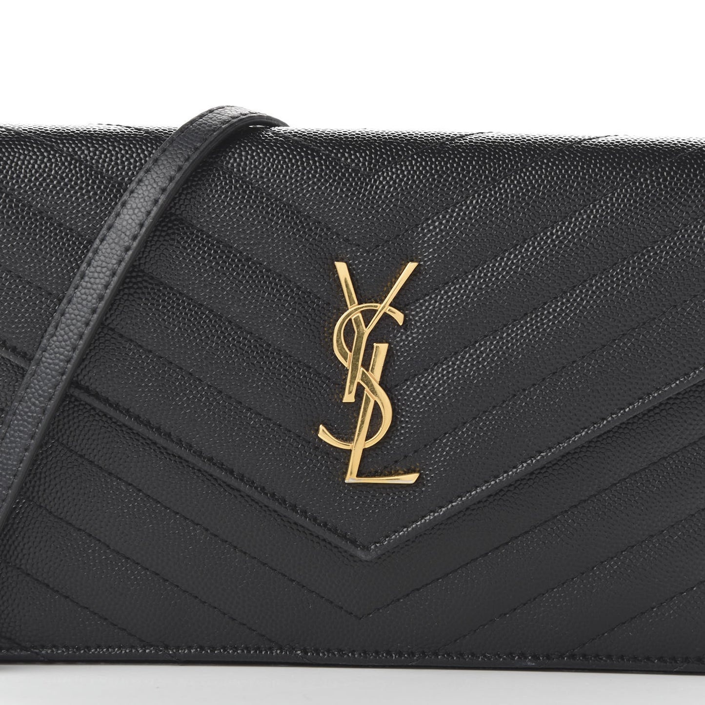 Grain De Poudre Matelasse Chevron Monogram Envelope Chain Wallet Black