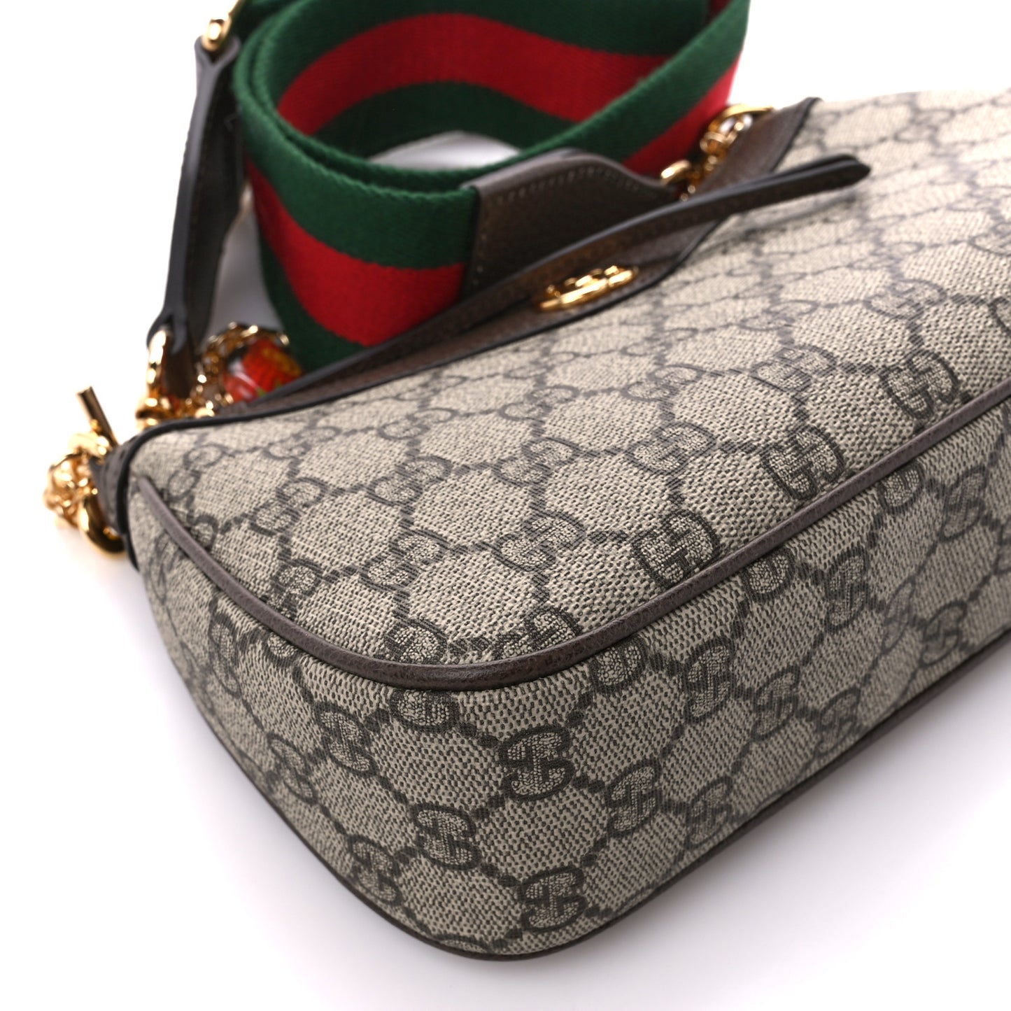 GG Supreme Monogram Textured Dollar Calfskin Web Small Ophidia GG Handbag Beige Ebony New Acero