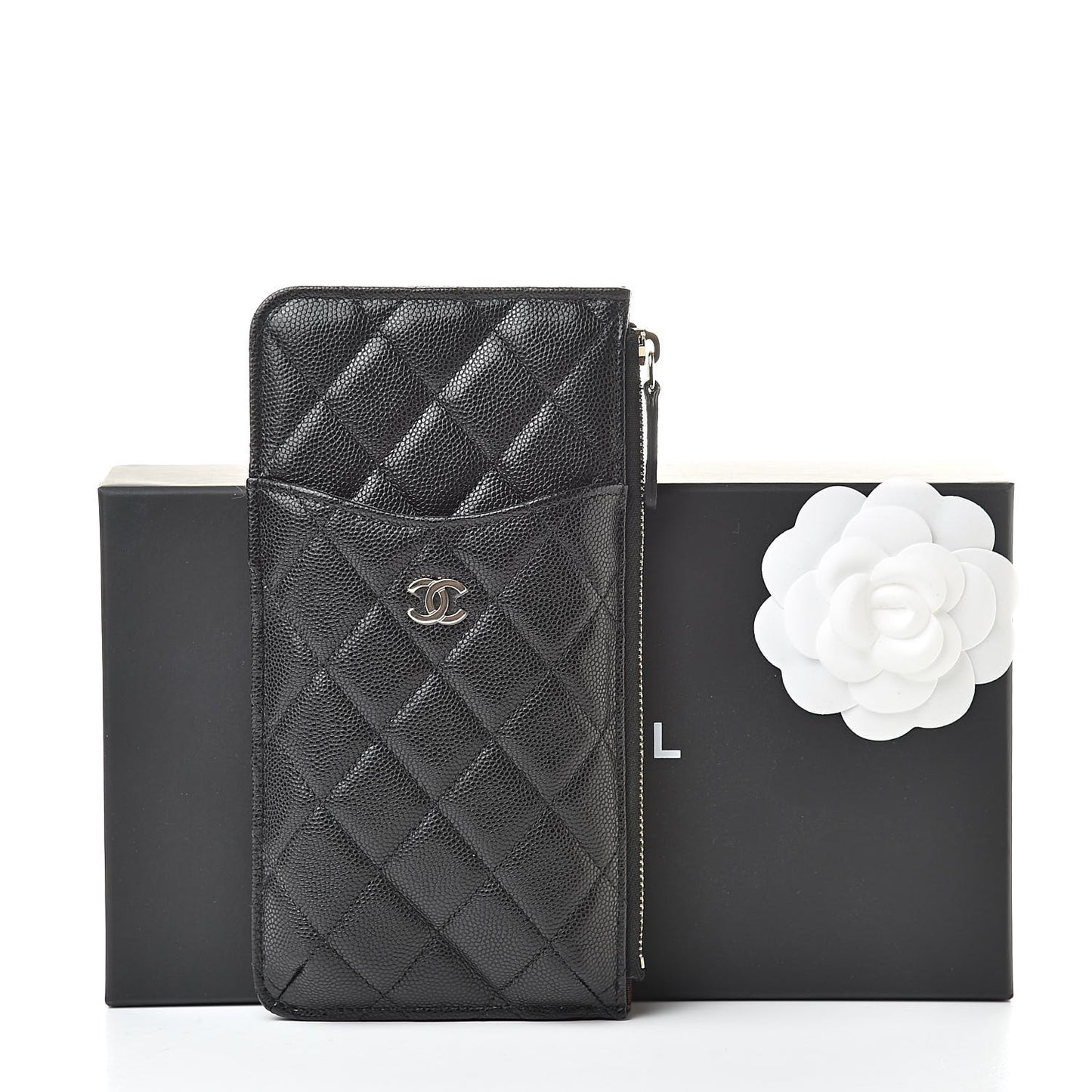 Caviar Quilted Classic Flat Wallet Pouch Black
