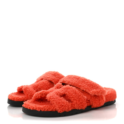 Hermes Woolskin Womens Chypre Sandals 37 Orange 3 of 8