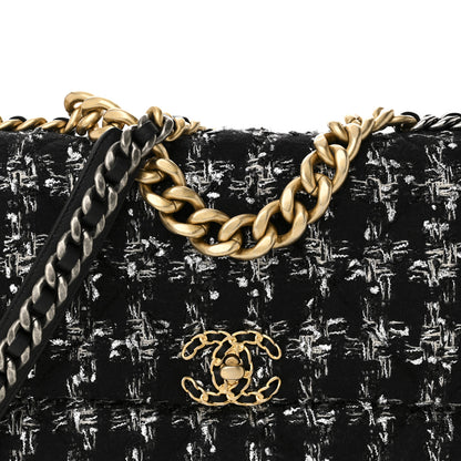Chanel Tweed Quilted Large Chanel 19 Flap Black Silver Ecru 8 of 11