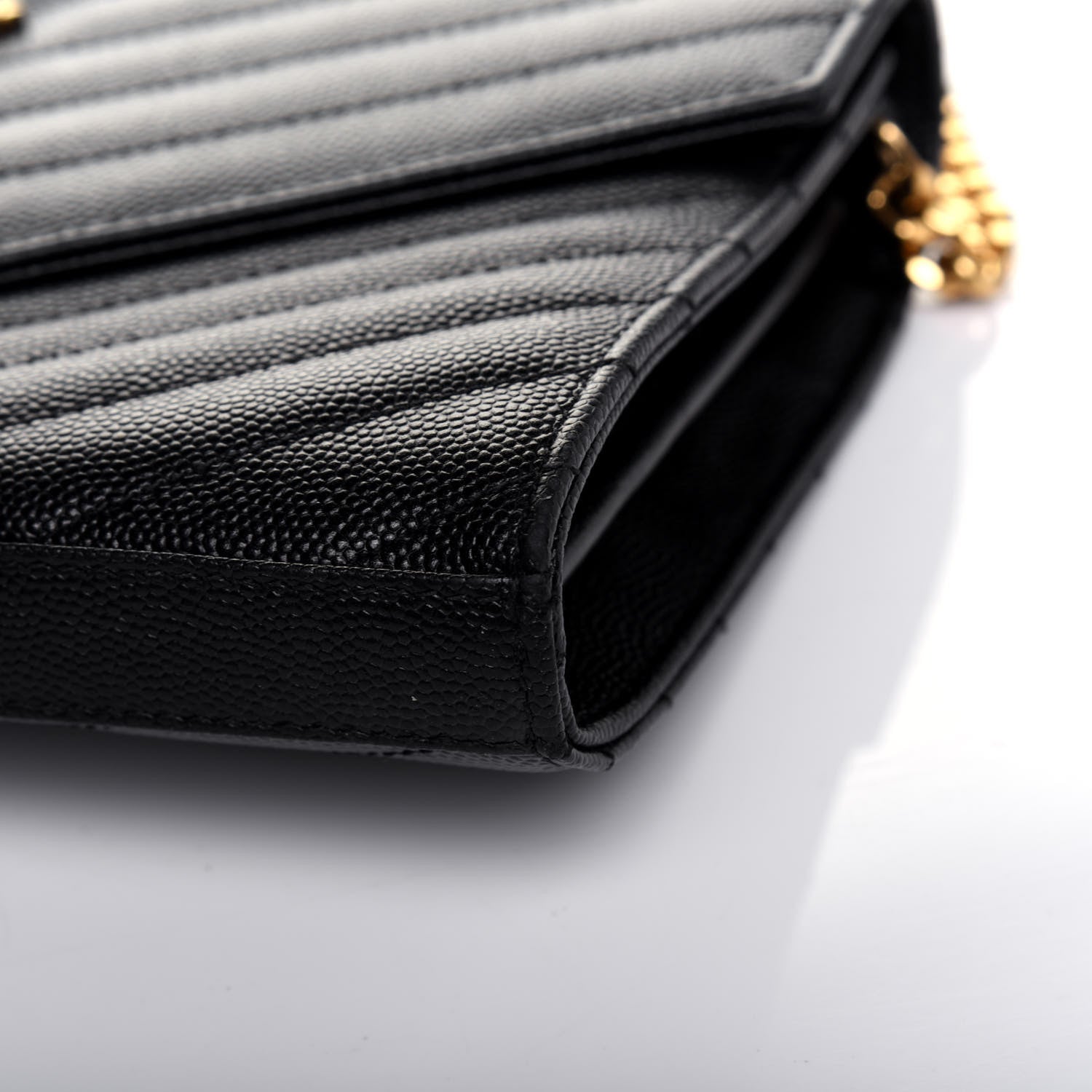 Saint Laurent Grain De Poudre Matelasse Chevron Monogram Chain Wallet Black 11 of 14