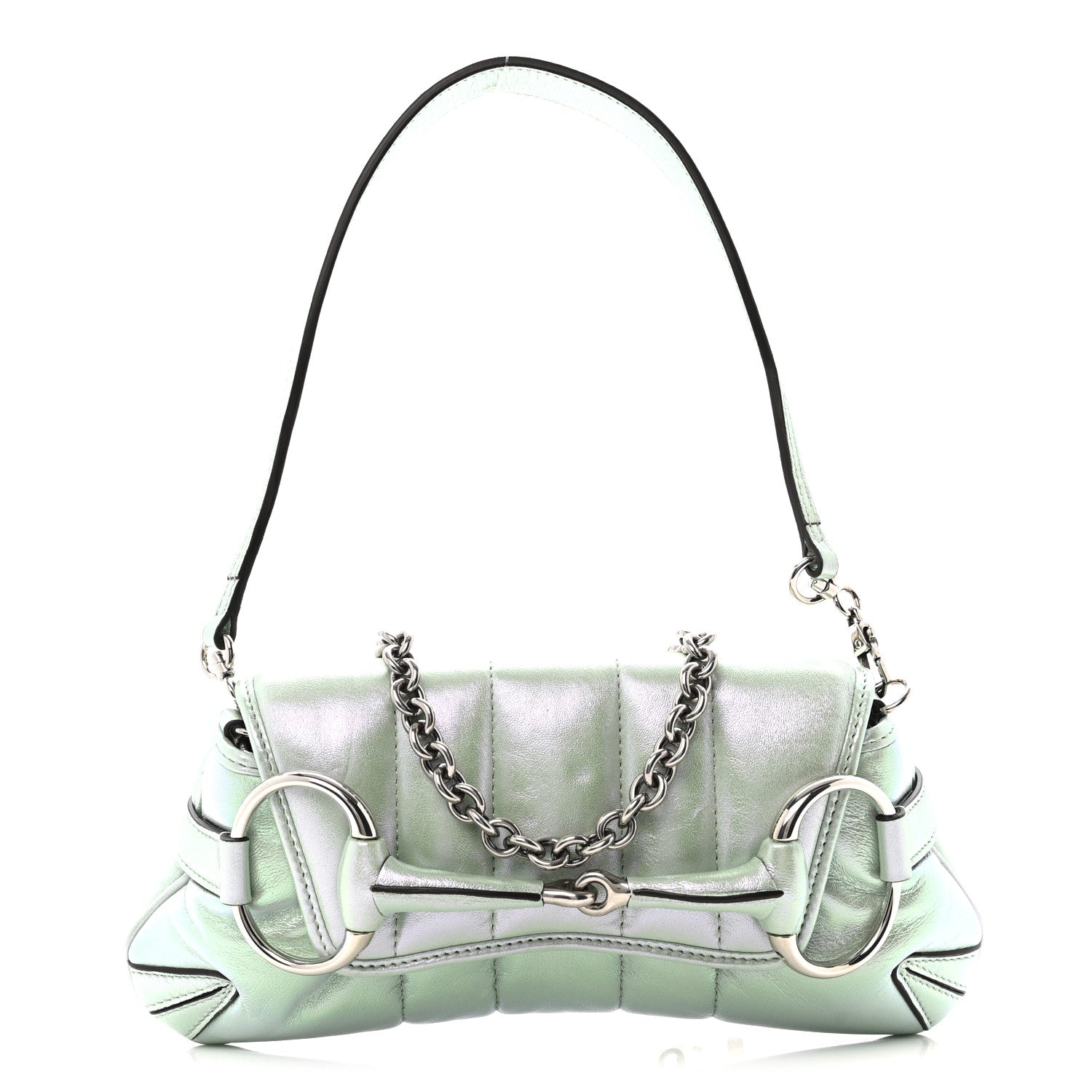 Gucci Iridescent Nappa Vertical Matelasse Small Maxi Horsebit Chain Shoulder Bag Iridescent Salvy Green 1 of 12