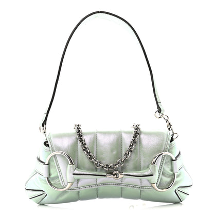 Gucci Iridescent Nappa Vertical Matelasse Small Maxi Horsebit Chain Shoulder Bag Iridescent Salvy Green 1 of 12