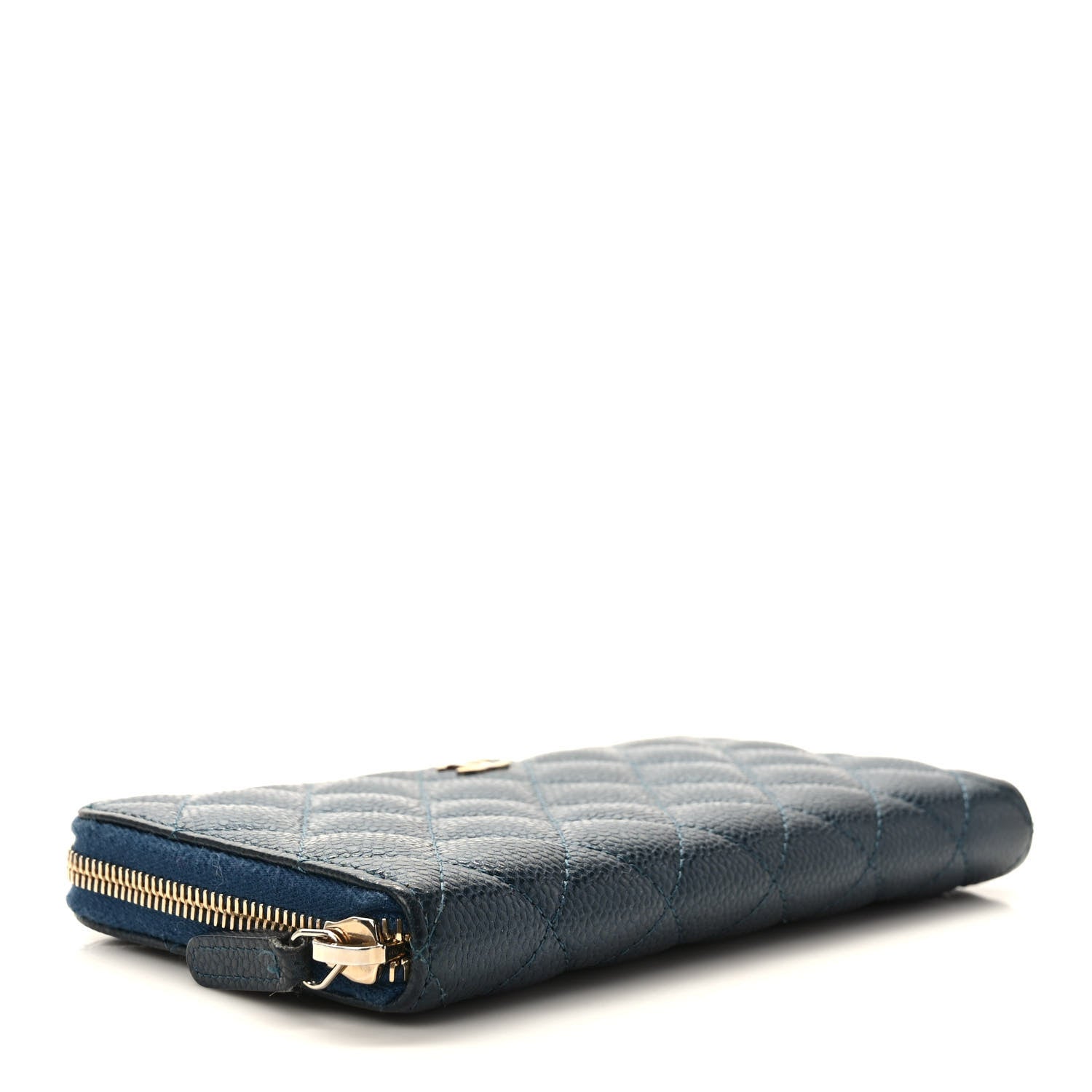 Chanel Metallic Caviar Quilted Large Gusset Zip Around Wallet Dark Blue 4 of 8